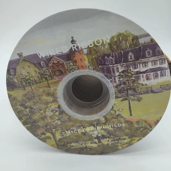 MACKENZIE-CHILDS 3 (Three) Yards Wired Ribbon Buffalo Check Gold Snowflake 4" - Picture 2 of 7